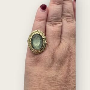 Vintage Whiting and Davis Glass Cameo Ring – Collectible Adjustable Gold Tone